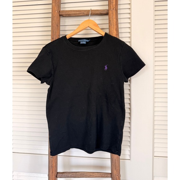 Ralph Lauren Black Cotton T-Shirt Crew Neck Short Sleeve Basic Top - Picture 1 of 3